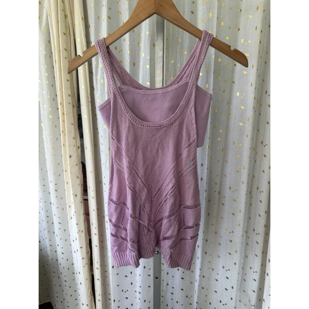 By Anthropologie Lavender Twinset Cropped Knit Bandeau Tank Crochet Racerback S